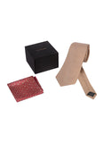 Chokore Beige color Plain Silk Tie & Wine Pink & Beige silk pocket square set