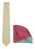 Chokore Off White color Silk Tie & Double-sided Multicolor Silk Pocket Circle set