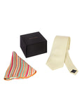Chokore Off White color Silk Tie & Double-sided Multicolor Silk Pocket Circle set