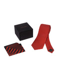 Chokore Red color Plain Silk Tie & Red & Black printed silk pocket square set