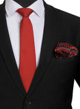Chokore Red color silk tie & Red and Black Silk Pocket Square set