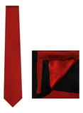 Chokore Red color Plain Silk Tie & Two-in-one Red & Black silk pocket square set
