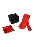 Chokore Red color Plain Silk Tie & Two-in-one Red & Black silk pocket square set