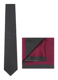 Chokore Plain Dark Grey color silk tie & Two-in-one Dark Grey & Wine Pink from the Solids Line Silk Pocket Square set