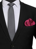 Chokore Plain Dark Grey color silk tie & Two-in-one Dark Grey & Wine Pink from the Solids Line Silk Pocket Square set
