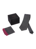 Chokore Plain Dark Grey color silk tie & Two-in-one Dark Grey & Wine Pink from the Solids Line Silk Pocket Square set