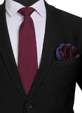 Chokore Burgundy color Plain Silk Tie & Two-in-one Burgundy & Blue Pure Satin Silk Pocket Square set