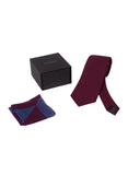 Chokore Burgundy color Plain Silk Tie & Two-in-one Burgundy & Blue Pure Satin Silk Pocket Square set
