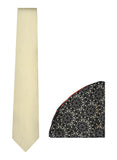 Chokore Off White color Plain Silk Tie & Double-sided Black & White color Silk Pocket Circle set