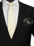 Chokore Off White color Plain Silk Tie & Double-sided Black & White color Silk Pocket Circle set
