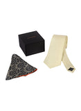 Chokore Off White color Plain Silk Tie & Double-sided Black & White color Silk Pocket Circle set