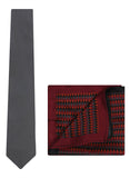 Chokore Grey color silk tie & Red and Black Silk Pocket Square set