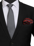 Chokore Grey color silk tie & Red and Black Silk Pocket Square set