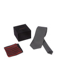 Chokore Grey color silk tie & Red and Black Silk Pocket Square set
