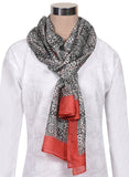Printed White, Black & Red Silk Stole for Women