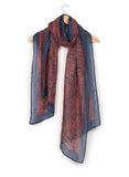 Printed Blue & Red Silk Stole for Women