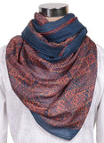 Printed Blue & Red Silk Stole for Women