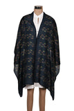 Printed Navy Blue & Red Silk Stole for Women