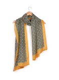 Printed Off White, Black & Orange Silk Stole for Women