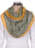 Printed Off White, Black & Orange Silk Stole for Women
