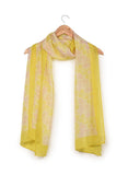 Printed Off White, Lemon Green & Lilac Silk Stole for Women