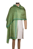 Printed Mehandi Green & Yellow Silk Stole for Women