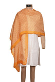 Printed Off White & Orange Silk Stole for Women
