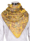 Printed Mustard Yellow & Rust Silk Stole for Women