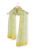 Printed Off White, Sea Green & Lemon Green Silk Stole for Women