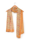 Printed Off White, Orange &Pink Silk Stole for Women