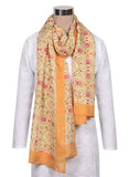 Printed Off White, Orange &Pink Silk Stole for Women