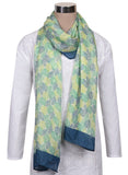 Printed Off White, Green and Blue Silk Stole for Women
