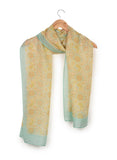 Printed Peach & Light Blue Silk Stole for Women